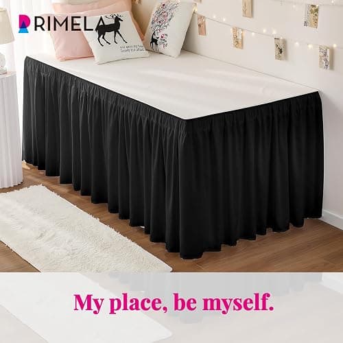 RIMELA Dorm Bed Skirt Twin XL 25 Inch Drop, Extra Long Wrap Around Elastic Bed Skirts Easy to Put On Twin Size Dust Ruffle, Black Bedskirt for Adjustable Bed Base Solid Silky Fabric Machine Washable thumbnail 3