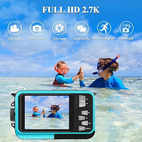 Waterproof Digital Camera Dual Screen 4K 48MP Underwater Camera with 32GB Card Waterproof Camera for Snorkeling (DV806) thumbnail 2