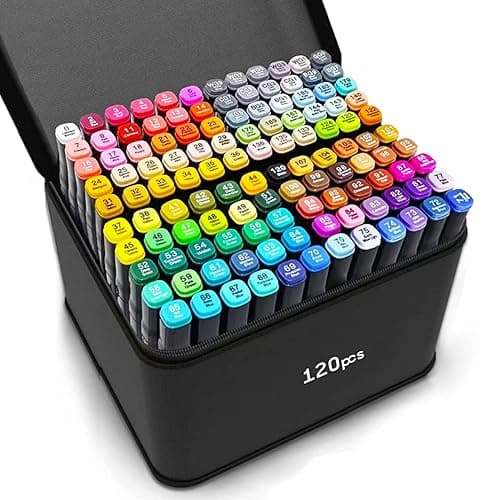 VBESTARTLY 120 Colors Alcohol Markers with Base, Permanent Dual Tip Art Markers for Adults Anime Coloring Sketch Illustrations Pefect for Gift- Refillable - 120