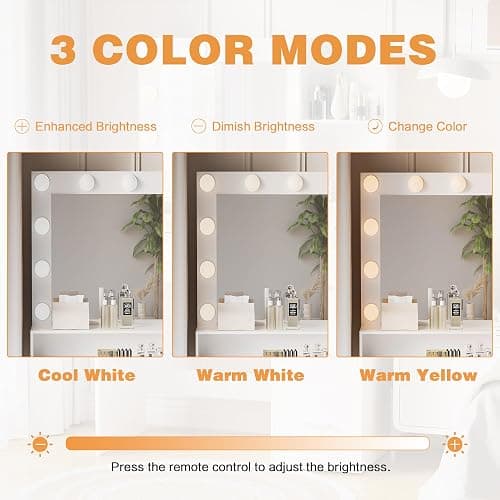 YESHOMY Vanity Desk with Mirror, Power Outlet and 10 Lights, Makeup Table with 4 Drawers, 3 Color Modes Available for Bedroom, Pure White, 39x15.75x59.41 inch thumbnail 5