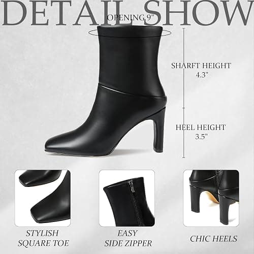 Attiposh Ankle Boots for Women Square Toe Short Boots Side Zipper Low Heel Ankle Booties Fashion Comfort Dressy Lady Shoes thumbnail 4