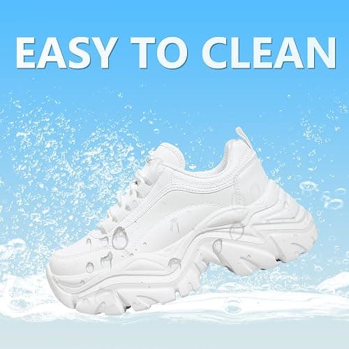 K KIP WOK Chunky Sneakers for Women Fashion Platform White Leather Casual Dad Shoes Comfortable Wedge Walking Sport Sneakers thumbnail 5