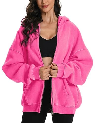 FAIABLE Womens Mens Double Zip Up Hoodie Oversized Acid Wash Heavyweight Hoodie Distress Cotton Fleece Full Zipper Sweatshirt - Image 1