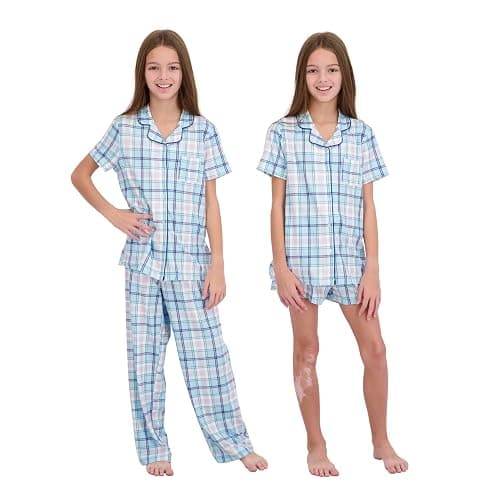 US Angels Girls Ultra Soft Button Down Pajamas, 3 Piece Pajama Set, pjs for teen girl, Size 7-16 - Image 1