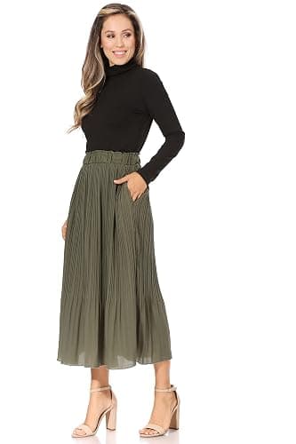 Simlu Pleated Midi Skirts for Women with Pockets, Elastic High Waisted Skirt Reg & Plus Size Womens Summer Skirts Trendy 2023 thumbnail 2