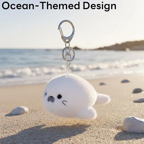 Eagyrosi Plush Seal Keychain – Adorable 3.35” Seal Keyring Bag Charms, Ocean Theme Keychain with Beep Beep Sound, for Women, Backpack Pendant, Gift for Birthday Party Christmas Valentine thumbnail 3