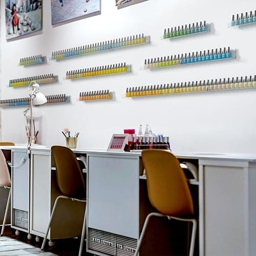 NIUBEE 6PCS Nail Polish Rack: 15 Inch Acrylic Nail Polish Organizer Wall for 66-108 Bottles- Multi-purpose Clear Floating Shelves with Removable Anti-slip End Inserts thumbnail 7