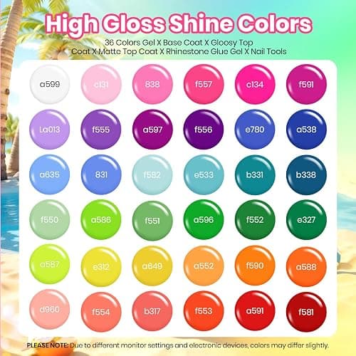 beetles Gel Polish Set - 36 Colors Neon Gel Nail Polish Pink Red Green Blue Yellow Nail Polish with 4Pcs Base Top Coat Soak off Colorful Holidays Collection UV Christmas Gifts for Women thumbnail 2