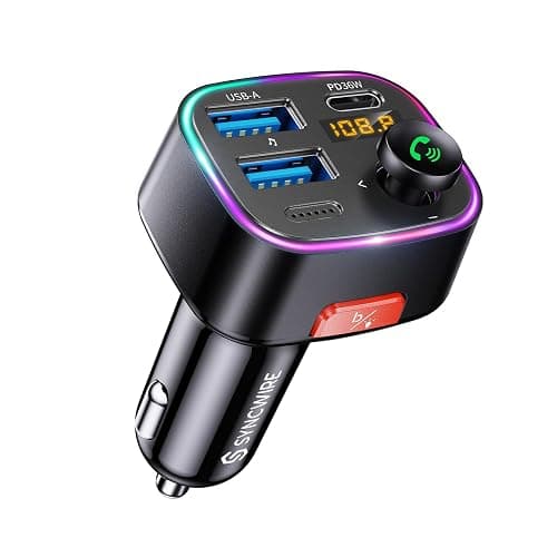 Syncwire Bluetooth 5.4 FM Transmitter Car Adapter 48W (PD 36W & 12W) [Light Switch] [HiFi Bass Sound] [Fast Charging] Wireless Radio Music Adapter LED Display Hands-Free Calling Support USB Drive - Image 1