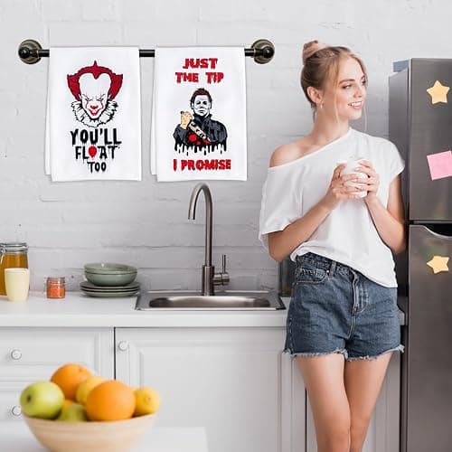 4 Pack Horror Movie Character Kitchen Dish Towels Set - 23 x 15 Inch Terrifier Merch for Halloween Movie Collection, Horror Tea Towels Gifts for Women, Scream Merchandise Gifts for Michael Myers Decor thumbnail 8