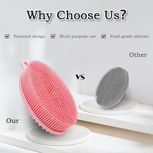 FREATECH Silicone Shower Body Wash Scrubber, Dual-Sided Body Buffer for Gentle Exfoliation, Cleansing and Massage, Men Women Baby Sensitive Skin, More Hygienic and Durable Than Loofah, Pink thumbnail 6