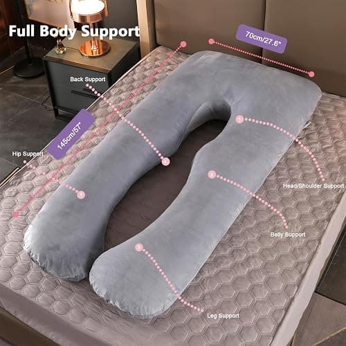 VASSVIO Pregnancy Pillow, U Shaped Maternity Pillow for Sleeping, Machine Washable Maternity & Body Pillows Full Body Support for Back, Legs, Belly, Hips for Pregnant Women 145x70cm (Grey) thumbnail 2