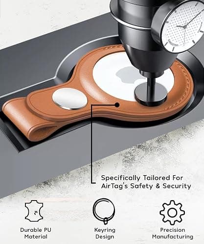 PU Leather AirTag Keyring Holder Compatible with Apple AirTags Keychain, Anti Lost Scratch Resistant Secure Key Ring Case for Keys Pet Collars Luggage Bags, Protective Air Tags Key Chain Cover, Brown thumbnail 3