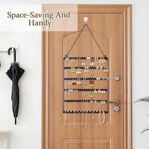Earring Holder Wall Mounted Hanging Organizer, Earring Display Storage with 123 Holes and 129 Grooves Jewelry Organizer Tree for Stud/Hoop/Dangle Earrings Necklace（Black） thumbnail 7