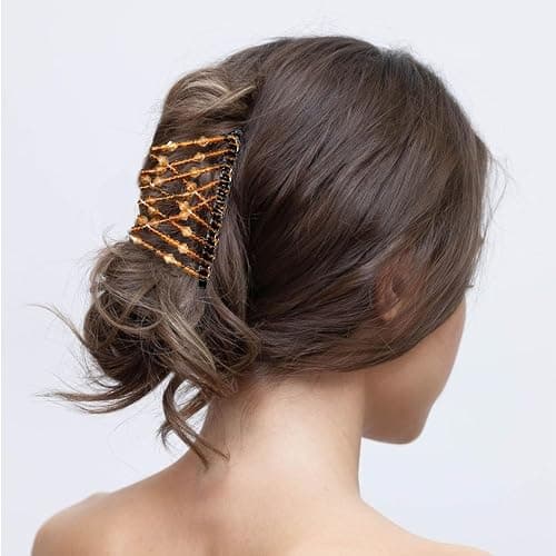 5 Pieces Magic Hair Comb Stretchy Double Comb Elastic Beaded Hair Clips for Women Girls Vintage Hairstyle Multipurpose Hair Accessories (Black, Brown, White, Pink,Blue) thumbnail 5