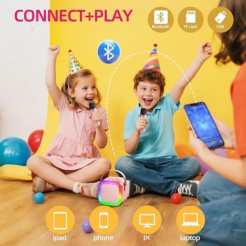 Kinglucky Mini Karaoke Machine for Kids, Top Birthday Gift Pick for Girls Ages 3, 4, 5, 6, 7, 8, 9, 10, 11, 12 Years Old, Kids' Personal Video Players Accessories with 2 Mics Singing Present Toy, Pink thumbnail 5