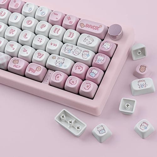 TYRIXKI PBT Cute Kitty-cat Keycaps Set 140 Keys Dye-Sublimation MOA Profile Keycaps for Cherry Gateron MX Swithes Mechanical Keyboards thumbnail 4