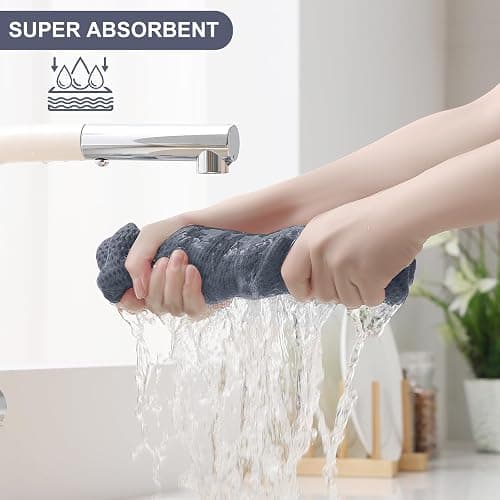 Homaxy 100% Cotton Kitchen Towels and Dishcloths Set, 12 x 12 Inches and 13 x 28 Inches, Set of 12 Bulk Kitchen Towels Set, Ultra Soft Absorbent Dish Cloths for Washing Dishes, Dark Grey thumbnail 5