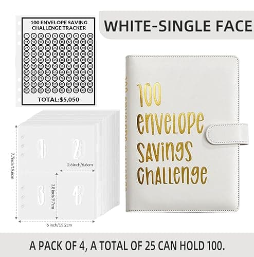 100 Envelopes Money Saving Challenge, 100 Envelope Challenge Binder, Easy and Fun Way to Save $5,050, Savings Challenges Budget Book Binder with Cash Envelopes for Office,Home,School (White) thumbnail 3