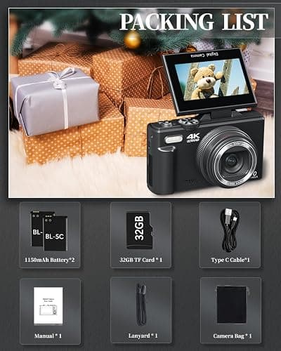 ULPTXOO 4K Digital Camera for Beginners & Teens, Autofocus Vlogging Camera with 180° Flip Screen, 18X Zoom, Easy-to-Use Compact Travel Camera, WiFi, 2 Batteries, 32GB Card thumbnail 8