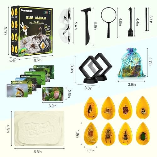 Bigger Amber Dig Kit - 8 Different Artificial Insect Resin,Excavate Unique Insect Specimens,Bugs Toys Educational Science Kits Toys for Kids,STEM Projects Gift for Girls & Boys Age 6-8-12-14 Year Old thumbnail 3