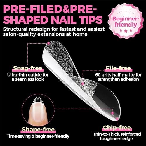 UNA GELLA Short Almond Nail Tips: 504PCS Short Fake Nails Soft Press On Gel Nail Tips Pre Shaped Almond Shape Home Nail Extension Full Cover, 12 Sizes Acrylic Gelly Tips thumbnail 5