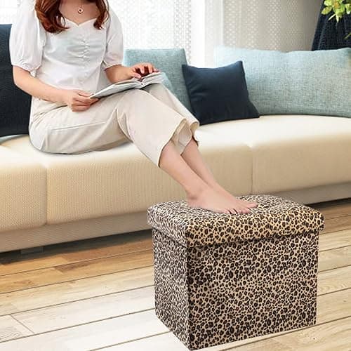 ALASDO Ottoman Storage Ottoman Footrest Stool Foldable Foot Rest Footstool Bench for Living Room 17x13x13inches Leopard Print thumbnail 5