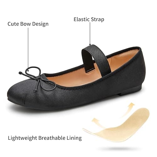Trary Flats for Women Closed Round Toe Ballet Flats Mary Jane Shoes Women with Elastic Strap Cute Bowknot Comfortable Dress Shoes for All-Year Daily Work Casual Wear thumbnail 4