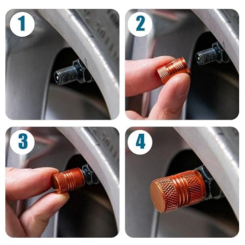 Tire Valve Stem Caps - 5 Pack Corrosion Resistant Premium Anodized Alloy Air Valve Caps American Flag Universal for Car SUV Bike Accessories Orange thumbnail 5