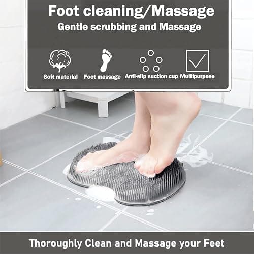 Shower Foot and Back Scrubber Mat,Wall Mounted Shower Foot Scrubber with Suction Cups,Exfoliating Silicone Massage Foot Cleaner for Shower(Grey) thumbnail 2