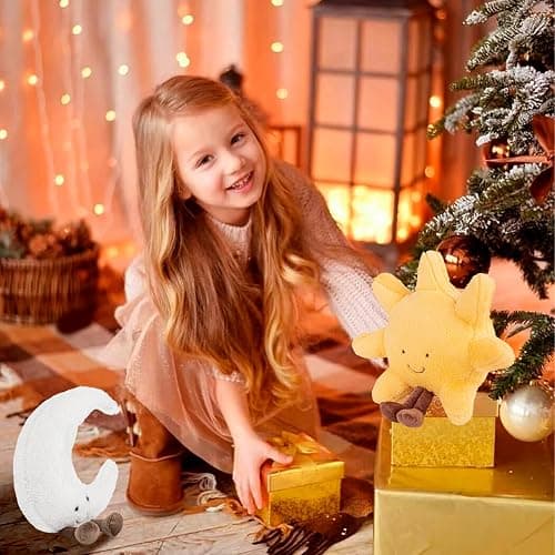 Sun and Moon Plush, Smiling Fun Filled Sun Pillow, 12" Moon and Sunshine Animal Pillow Soft Plush Toy for Children's Birthday Gift (2PCS) thumbnail 2