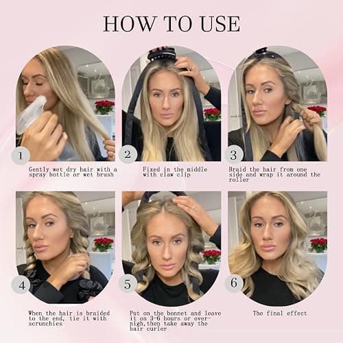 Hroevc No Heat Overnight Curls with Double Layer Satin Bonnet - Soft Hair Curlers to Sleep In, heatless Curling Rods Set + Silk Bonnet for Women & Girls Long Hair, Heatless Waves & Volume (Black) thumbnail 5