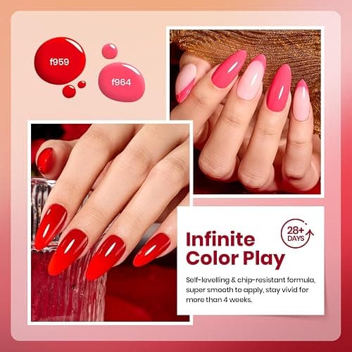 Beetles Red Gel Nail Polish Set - Crimson Horizon 6 Colors Gel Polish Kit Burgundy Bloody Red Pink Colors Soak off UV LED Lamp Needed Manicure DIY Home Gifts for Women thumbnail 4