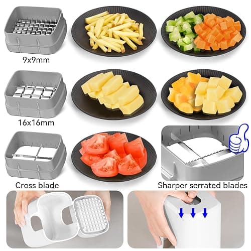 KEOUKE Multifunctional Vegetable Chopper White - 3 Interchangeable Blades Potato French Fry Cutter with Container & Storage Box Food Chopper Dicer for Cucumber, Tomato, Carrot, Onion thumbnail 2