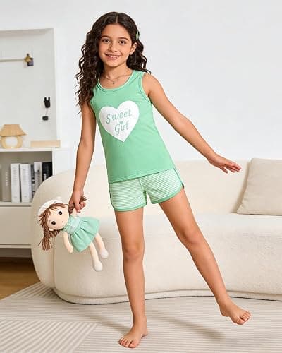 MyFav Big Kids Girls Sleeveless Sleepwears Hearts Shape Striped Pajama Nightgown thumbnail 3