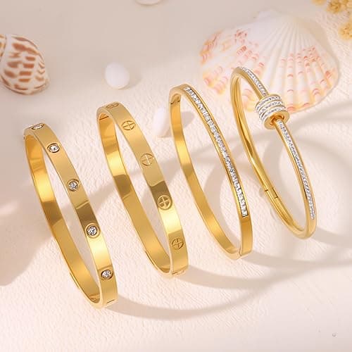 Camhanno Stainless Steel Bangle Bracelet Set for Women - Silver/Gold Love Bangle Non Tarnish Jewelry with Sparkling Crystal Inlay for Love Gifts thumbnail 6