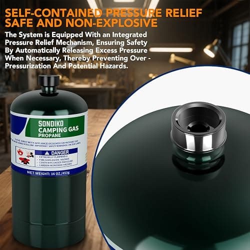 Sondiko Propane Tank 2 Pack, High Purity 1LB Propane Cylinder Tank 16 oz, Factory Prefilled and DOT Compliant, Premium Propane to Broil Sous Vide for Welding Brazing Soldering thumbnail 5