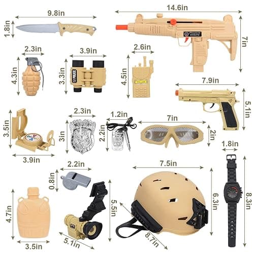 CAPTAIN CHAOWING Kids Army Costume, Military Soldier Dress up Role Play 3+ | 17Pcs Military Soldier Dress Up Kit, Realistic Combat Accessories with Helmet & Vest, Halloween Party, Toys for Ages 3+ thumbnail 2