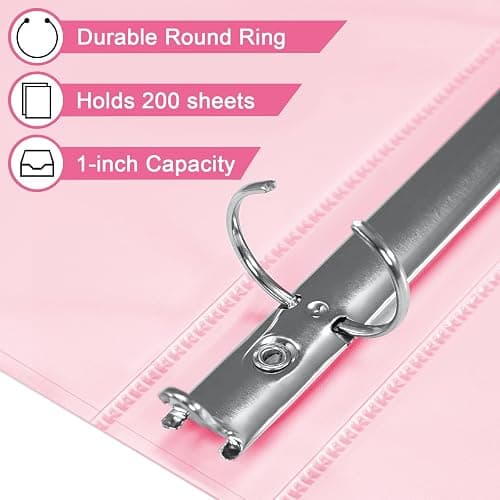 1-inch 3 Ring Binder with 2 Interior Pockets, 1'' Basic Binders Holds US Letter Size 8.5'' x 11'' Paper - Versatile Binders for Office, Home, and School Use, 6 Pack (Pink) - Pink thumbnail 4