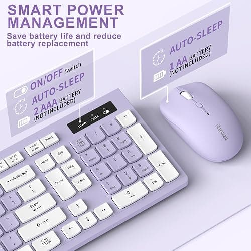 Wireless Keyboard and Mouse Combo, Full-Sized Wireless Keyboard and Adjustable DPI Mouse, 2.4GHz USB Receiver, Silent Keyboard and Mouse for PC, Windows, MAC, Desktop, Laptop(Purple) thumbnail 5