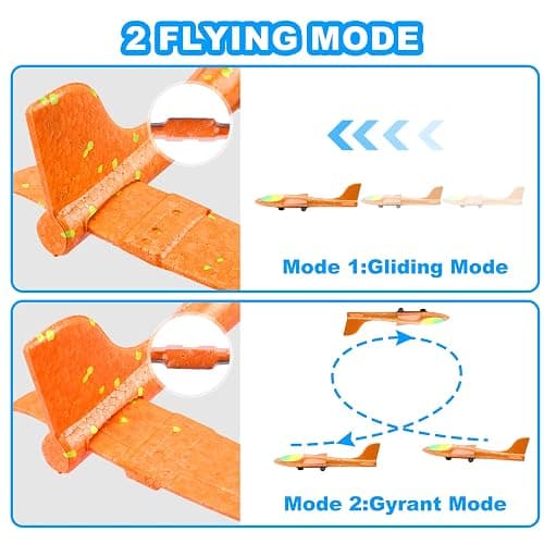 Fuwidvia 3 Pack Airplane Launcher Toys, 13.2'' LED Foam Glider Plane Toy for Boys, 2 Flight Modes Outdoor Flying Toys Birthday Gifts for Boys Girls 4 5 6 7 8 9 10 11 12 Year Old (Blue&Green&Orange) thumbnail 4