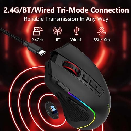 Premium Wireless Bluetooth Versatile Mouse,8000 DPI,6 RGB Backlit,USB C Rechargeable,Ergonomic,2.4G/BT/Wired,Rapid Fire Key,75-Hour Power Capacity,Ideal For Gaming/Office/Home/PC Computer/Laptop/Mac thumbnail 8