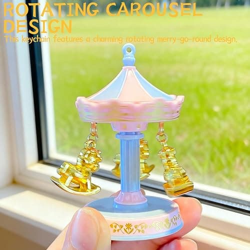 Tizee Carousel Keychain with Rotating Merry-Go-Round | Bag Charm Car Key Accessory | Alloy Fun Gift for Backpacks, Handbags thumbnail 2