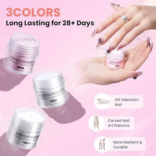 Nail Kit for Beginners with Everything, Practice Hand & Storage Gift Bag | Complete Acrylic Nail Starter Kit with Drill, Lamp, Acrylic Powder, Liquid Monomer and 12Color Glitter for Home Salon Gifting thumbnail 5