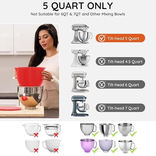 Uitwetu Silicone Liners for KitchenAid Tilt-Head 5QT Stand Mixers, Mixing Bowl Liner Replacement for Kitchen Aid 4.5-5 QT Mixer Attachments & Accessories, 3-Pack Liners with 3 Lids, Dishwasher Safe thumbnail 7