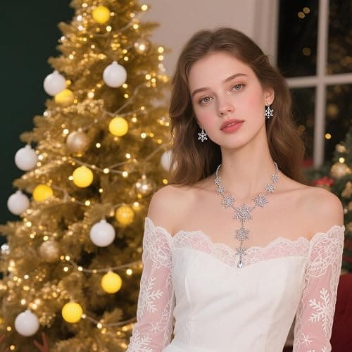 EVER FAITH Tear Drop Snowflake Necklace Earrings Set Austrian Crystal thumbnail 2