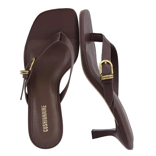 CUSHIONAIRE Marlin Low Kitten Heels for Women, Thong Style Dressy Heeled Womens Sandals with Adjustable Buckle Closure - Image 1