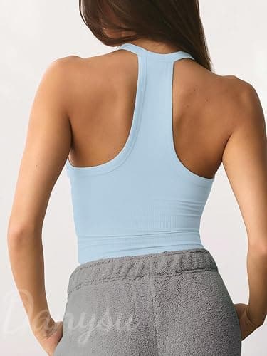 Danysu V Neck Cotton Tank Tops with Built-in Shelf Bra Sleeveless Racerback Fitted Basic Cami Shirts thumbnail 2