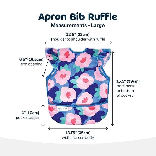 Tiny Twinkle Short Sleeve Apron Baby & Toddler Bib for Girls – Waterproof, Mess-Proof Bibs for Eating & Feeding, Machine Washable,Perfect Holiday Gift (Floral Blue, 6–24M) thumbnail 3