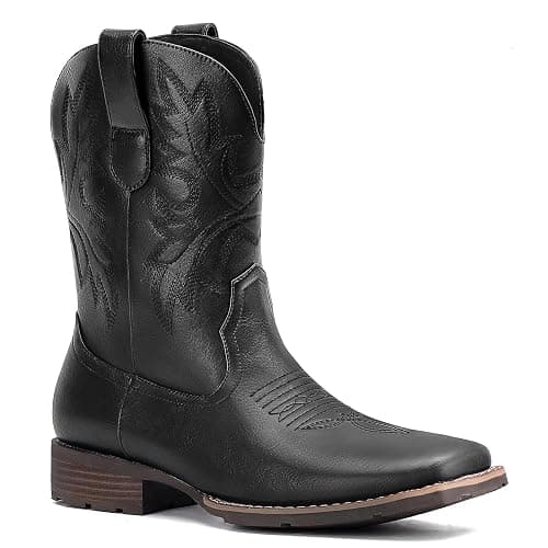 Lumeheel Cowboy Boots for Men - Western Men's Boots with Classic Embroidered, Slip on Square Toe Boots, Slip Resistant Country Boots Chunky Heel Ankle, Durable Short Boots for Spring Fall - Image 1